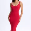 Lois Modal Plunge Open-Back Midaxi Dress in Cherry Red
