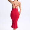 Lois Modal Plunge Open-Back Midaxi Dress in Cherry Red