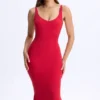 Lois Modal Plunge Open-Back Midaxi Dress in Cherry Red