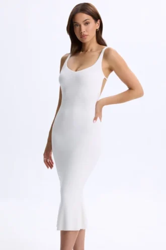 Lois Modal Plunge Open-Back Midaxi Dress in White