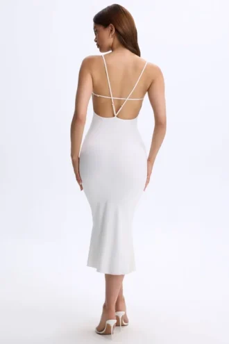 Lois Modal Plunge Open-Back Midaxi Dress in White