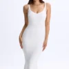 Lois Modal Plunge Open-Back Midaxi Dress in White
