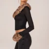 Lola Faux Fur-Trim Sheer Mesh Cardigan in Black