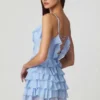Lolina Ruffled Lace-Up A-Line Mini Dress in Powder Blue