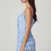 Lolina Ruffled Lace-Up A-Line Mini Dress in Powder Blue