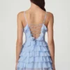 Lolina Ruffled Lace-Up A-Line Mini Dress in Powder Blue