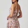 Lolina Ruffled Lace-Up A-Line Mini Dress in Primrose Floral Print
