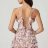 Lolina Ruffled Lace-Up A-Line Mini Dress in Primrose Floral Print