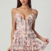 Lolina Ruffled Lace-Up A-Line Mini Dress in Primrose Floral Print