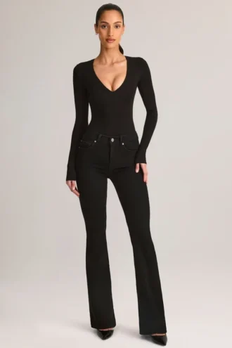 Lone Denim Mid-Rise Flared Jeans in Black