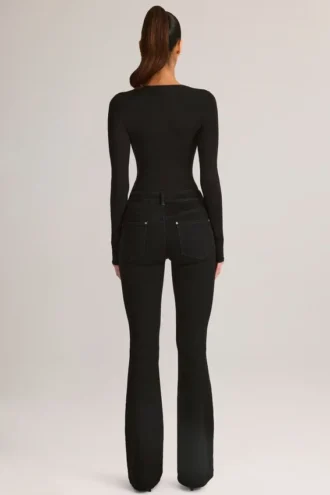 Lone Denim Mid-Rise Flared Jeans in Black