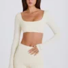 Long-Sleeve Crop Top in Cream