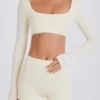 Long-Sleeve Crop Top in Cream