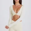 Long-Sleeve Crop Top in Cream
