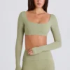 Long-Sleeve Crop Top in Matcha