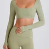 Long-Sleeve Crop Top in Matcha