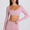 Long-Sleeve Crop Top in Mauve