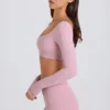 Long-Sleeve Crop Top in Mauve