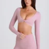 Long-Sleeve Crop Top in Mauve