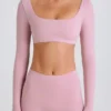 Long-Sleeve Crop Top in Mauve