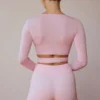 Long-Sleeve Wrap Crop Top in Soft Pink