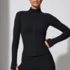 Long Sleeve Zip Up Jacket in Black