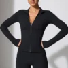 Long Sleeve Zip Up Jacket in Black