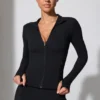 Long Sleeve Zip Up Jacket in Black