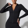 Long Sleeve Zip Up Jacket in Black