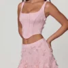 Lorelei Embellished Mid-Rise A-Line Mini Skirt in Soft Pink