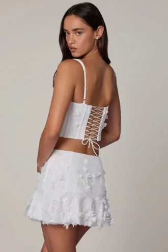 Lorelei Embellished Mid-Rise A-Line Mini Skirt in White