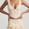 Lorena Layered Ruffled Low-Rise Mini Skirt in Ivory