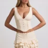 Lorena Layered Ruffled Low-Rise Mini Skirt in Ivory