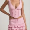 Lorena Layered Ruffled Low-Rise Mini Skirt in Soft Pink
