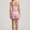 Lorena Layered Ruffled Low-Rise Mini Skirt in Soft Pink