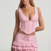 Lorena Layered Ruffled Low-Rise Mini Skirt in Soft Pink