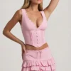 Lorena Layered Ruffled Low-Rise Mini Skirt in Soft Pink