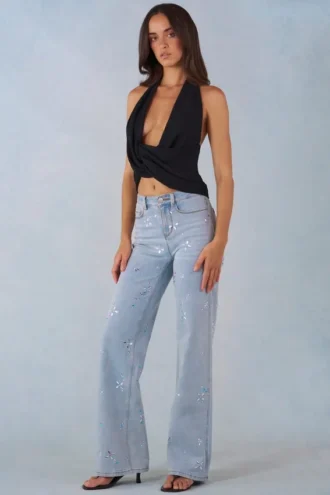Lorielle Mid-Rise Straight-Leg Jeans in Light Denim