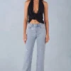 Lorielle Mid-Rise Straight-Leg Jeans in Light Denim