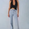 Lorielle Mid-Rise Straight-Leg Jeans in Light Denim