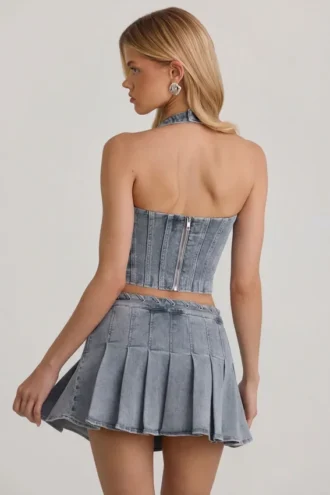 Lotta Halterneck Corset Top in Light Blue