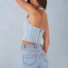 Lotta Halterneck Denim Corset Style Top  in Light Denim