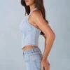 Lotta Halterneck Denim Corset Style Top  in Light Denim