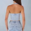 Lotta Halterneck Denim Corset Style Top  in Light Denim