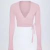 Lou Pointelle Wrap Crop Top in Baby Pink