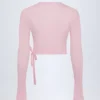 Lou Pointelle Wrap Crop Top in Baby Pink