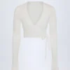 Lou Pointelle Wrap Crop Top in White
