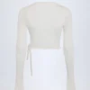 Lou Pointelle Wrap Crop Top in White