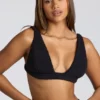 Loungewear V Neck Fleece Bralette in Black