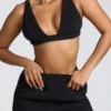 Loungewear V Neck Fleece Bralette in Black